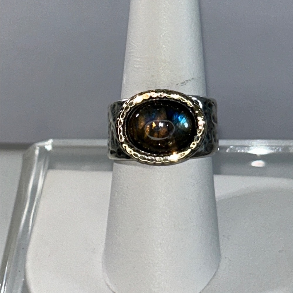 NWT Modern Design Passage To Israel Sterling Silver Gold Plate Labradorite Ring